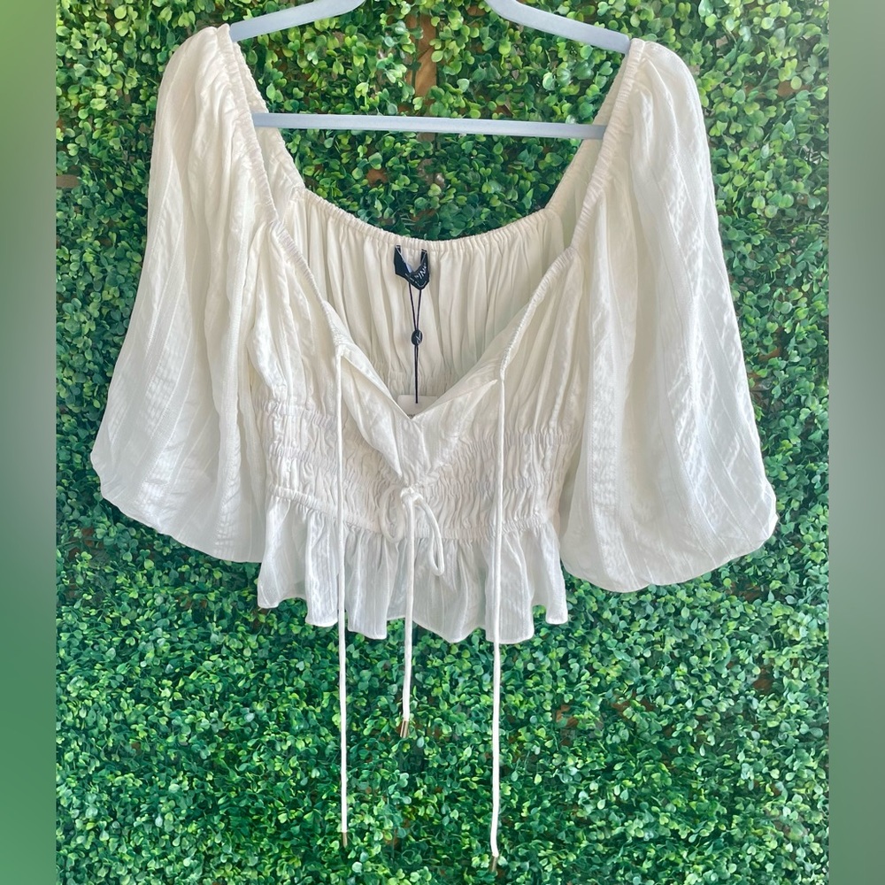 MinkPink - NWT | Revolve White Norah Top Tie Front | Sz Lg | Made in Australia - Picture 7 of 17